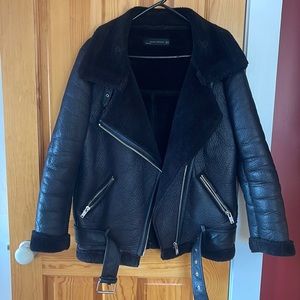 ZARA Faux Leather and Shearling Aviator Jacket